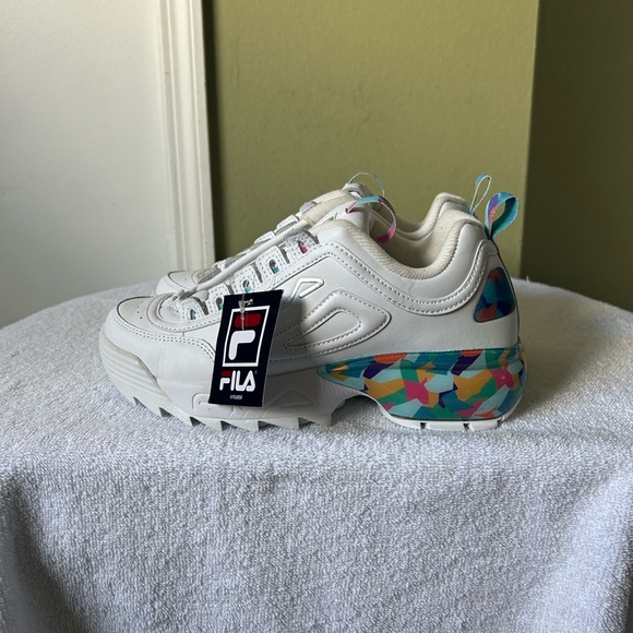 Fila Shoes - Fila Disruptor 2 Premium Platform White Sneakers with Colorful Heel Sz 8.5
